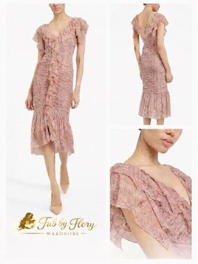 Cinq à Sept Paola Floral Ruffled Midi Dress MSRP $595